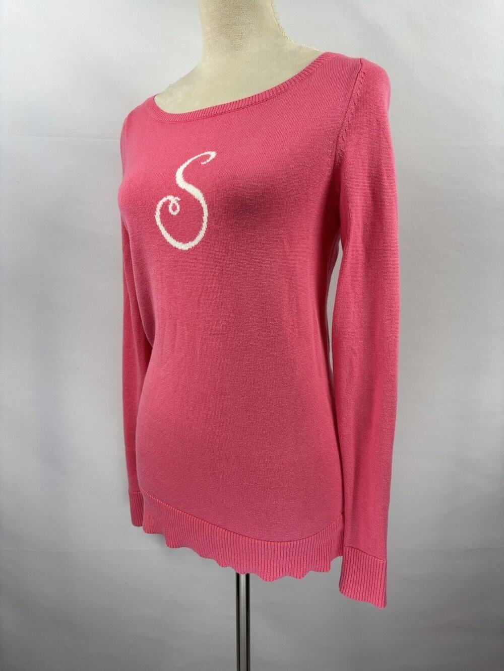 Lilly Pulitzer Pullover Sweater Pink Coral Medium Monogrammed S Long Sleeve 100%